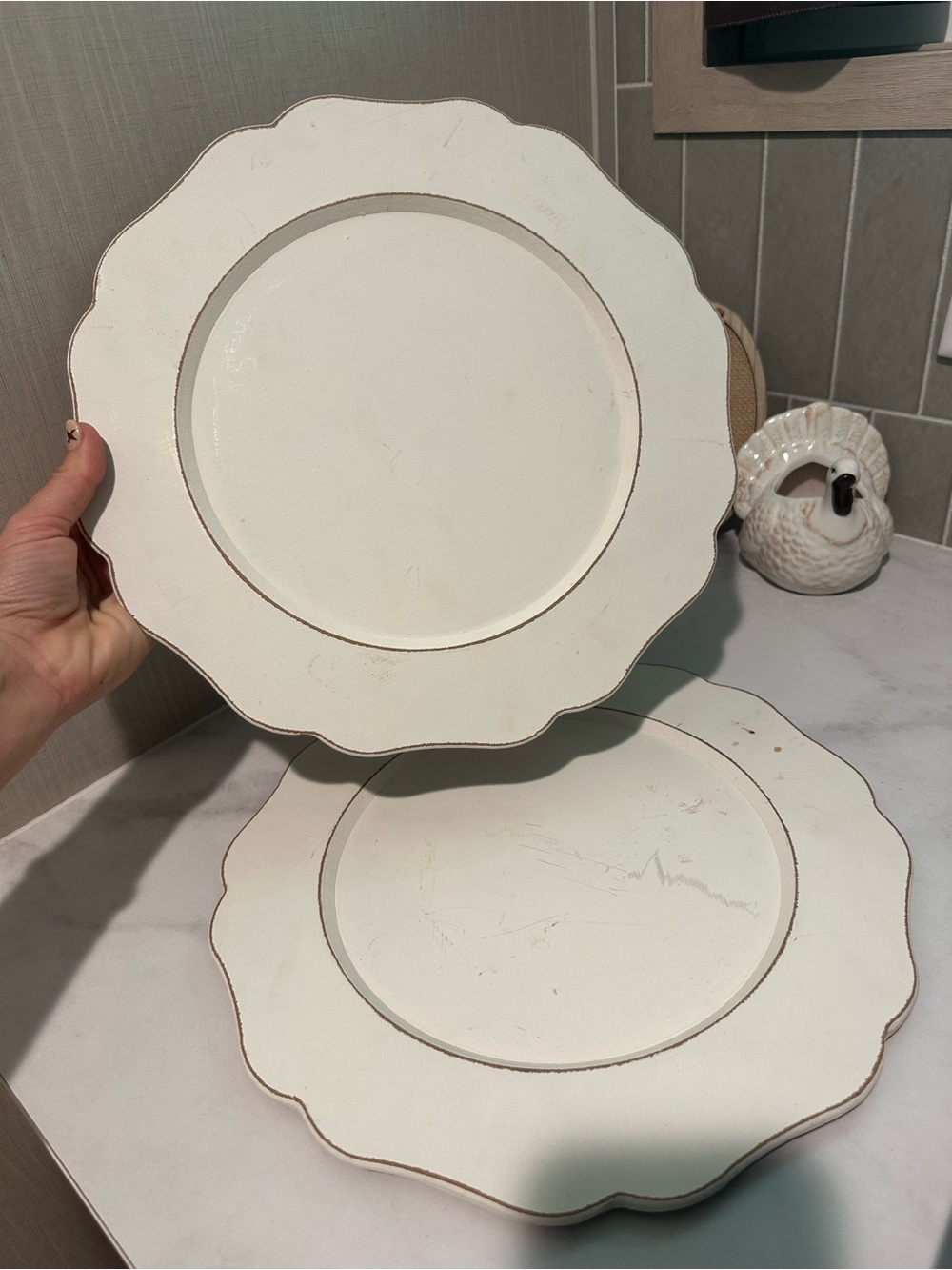 White Scalloped dining table Plates